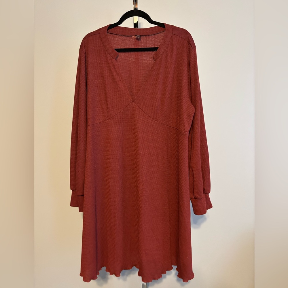 Shein Curve Women’s Dress 3XL Burnt Orange Long Sleeves V-Neck Pullover‎ Casual